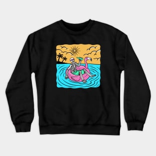 Summer Chillin' // Skeleton Lounging in the Sea on a Flamingo Floatie Crewneck Sweatshirt